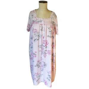 Laura Ashley Petal Pink Floral Embroidered Nightgown Sleep Dress Sz L